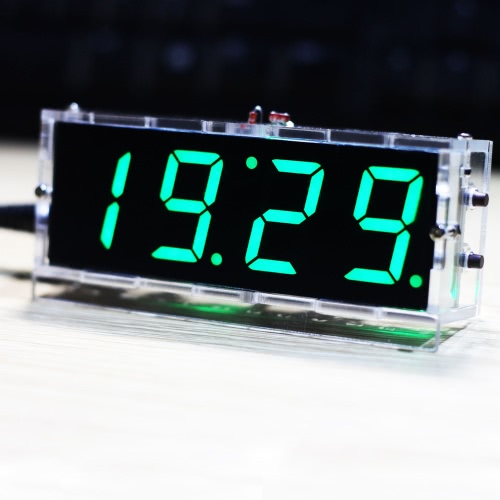 Compacto de 4 dígitos diy digital led kit de relógio de controle de temperatura de temperatura de exibição de data e hora com caixa transparente