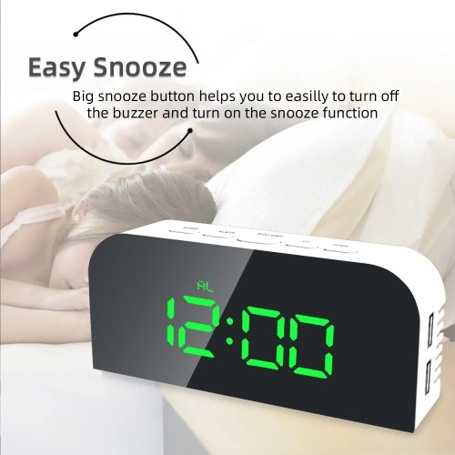 

Multifunctional Electronic Clock Luminous Digital Clock Dual USB Charging Mini Desk Clock LED Mirror Alarm Clock ℃/℉ Weather Temperature Meter