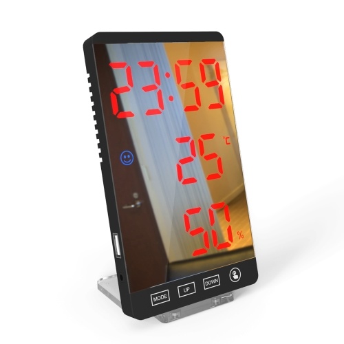 Big LED Display Screen Temperature Humidity Time Display Mirror Intelligent Alarm Clock Home Household Office Hotel Multifuntion Utility Tool