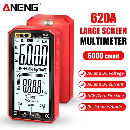 ANENG 4.7-Inch LCD Display AC/DC Digital Multimeter Ultraportable True-RMS Multimeter Auto-Ranging Multi Tester with Amp Volt Ohm Capacitance Continuity Temperature Frequency Diode Tests NCV Tester for Electronics Automotive HVAC Tech 