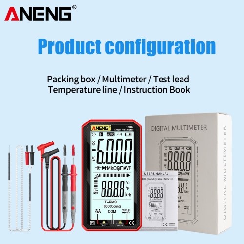 ANENG 4.7-Inch LCD Display AC/DC Digital Multimeter Ultraportable True-RMS Multimeter Auto-Ranging Multi Tester with Amp Volt Ohm Capacitance Continuity Temperature Frequency Diode Tests NCV Tester for Electronics Automotive HVAC Tech 