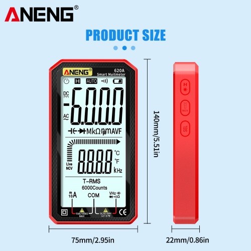 ANENG 4.7-Inch LCD Display AC/DC Digital Multimeter Ultraportable True-RMS Multimeter Auto-Ranging Multi Tester with Amp Volt Ohm Capacitance Continuity Temperature Frequency Diode Tests NCV Tester for Electronics Automotive HVAC Tech 