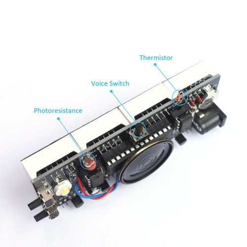 

Compact 4-digit Digital LED Talking Clock DIY Kit Light Control Temperature Date Time Display Transparent Case