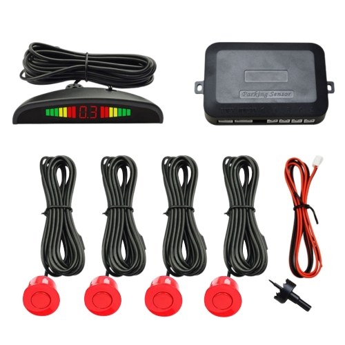 

Car Reverse Parking Radar System with 4 Parking Sensors 0.3-2.5m Distance Detection Waterproof Backup Car Parking Sensor with LED Display Colored Light Sound Warning