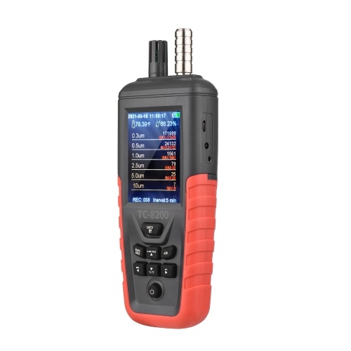 Dust Particle Counter 6-Channel 0.3um/ 0.5μm/ 1.0μm/ 2.5μm/ 5.0μm/ 10um PM2.5 PM10 Detector with 3.2-inch Backlight TFT Color Screen Air Quality Tester Temperature Humidity Monitor Home Office Industrial Use 