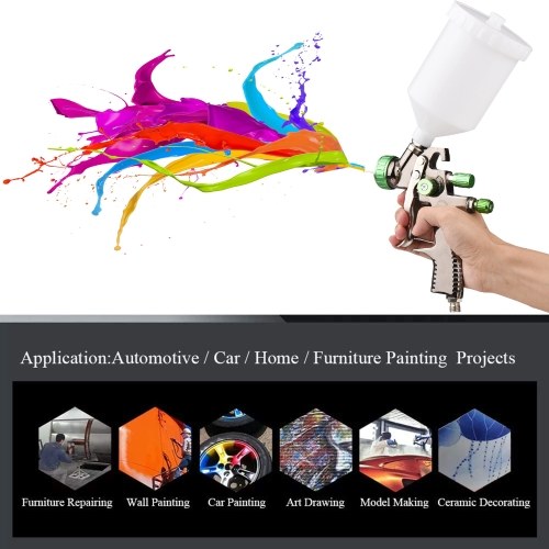 LVLP 1.3mm Air Spray Gun Kit 600cc Fluid Cup Gravity Feed Air Paint Sprayer Mini Handheld 360-degree Paint Spraying Gun for Car Repair Furniture Surface Wall Painting DIY Models 