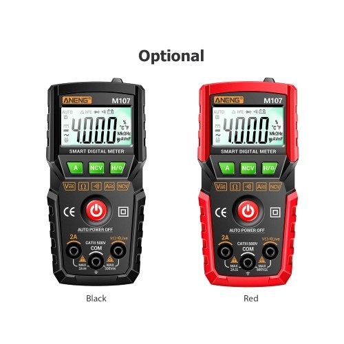

ANENG M107 Интеллектуальный цифровой мультиметр 4000 отсчетов Универсальный измеритель NCV Ручной многофункциональный тестер Вольтметр Амперметр с фонариком с подсветкой Измерение напряжения и сопротивления переменного/постоянного тока Обнаружение нулевог