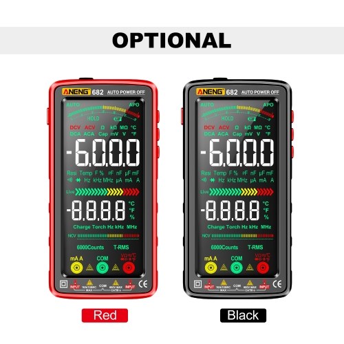 ANENG 682 6000 Counts Large LCD Digital Multimeter Smart Anti-burn Rechargeable Universal Meter VA Reverse Screen NCV Tester with Flashlight for Voltage Current Resistance Capacitance Temperature Frequency On/Off Diode Measurement 
