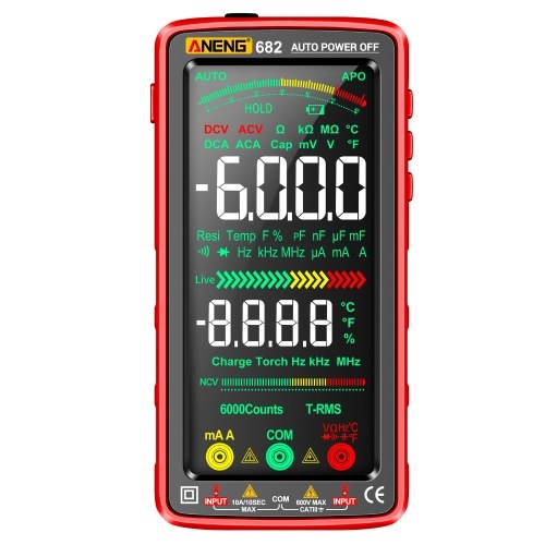ANENG 682 6000 Counts Large LCD Digital Multimeter Smart Anti-burn Rechargeable Universal Meter VA Reverse Screen NCV Tester with Flashlight for Voltage Current Resistance Capacitance Temperature Frequency On/Off Diode Measurement 