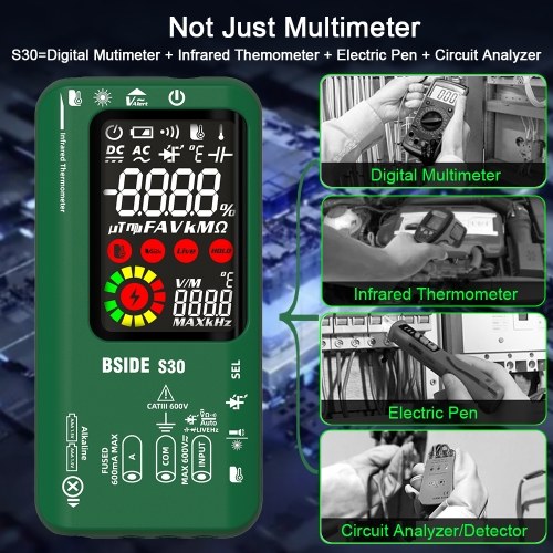 BSIDE 4in1 Digital Multimeter Infrared Thermometer Electric Test Pen Circuit Analyzer Detector 3.5inch LCD Color Display 