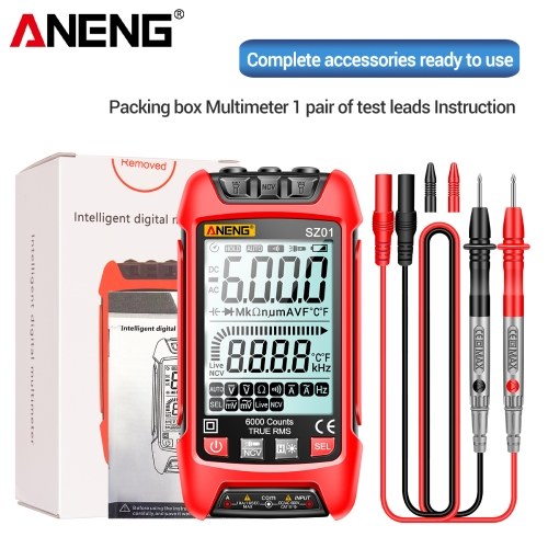 ANENG SZ01 Smart Digital Multimeter 6000 Counts Auto Range True RMS NCV Universal Meter Handheld Multifunctional Tester Voltmeter Ammeter with Backlight Flashlight AC/DC Voltage & Current Resistance Frequency Measurement 