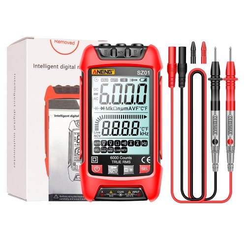 ANENG SZ01 Smart Digital Multimeter 6000 Counts Auto Range True RMS NCV Universal Meter Handheld Multifunctional Tester Voltmeter Ammeter with Backlight Flashlight AC/DC Voltage & Current Resistance Frequency Measurement 