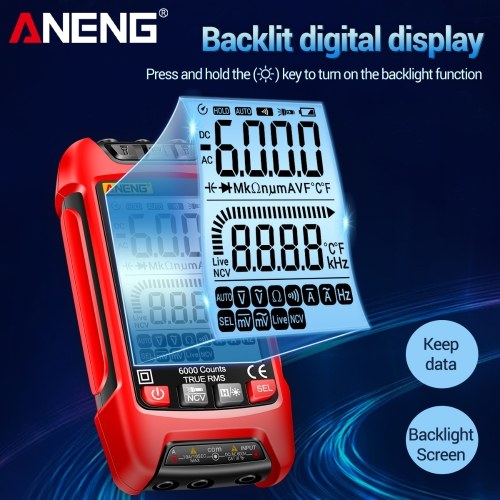 ANENG SZ01 Smart Digital Multimeter 6000 Counts Auto Range True RMS NCV Universal Meter Handheld Multifunctional Tester Voltmeter Ammeter with Backlight Flashlight AC/DC Voltage & Current Resistance Frequency Measurement 