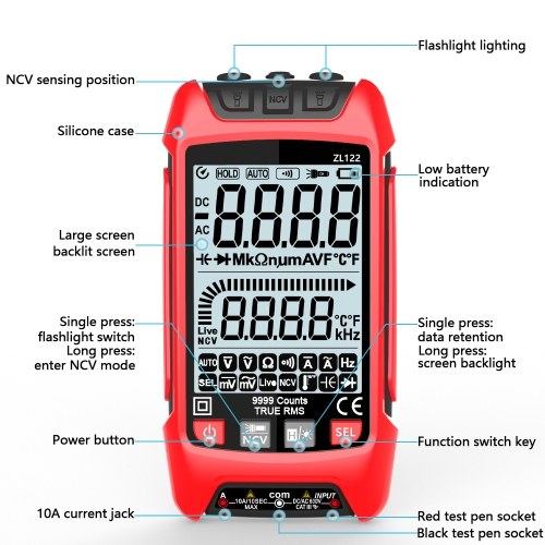 Digital Multimeter LCD Backlight Display Handheld Multimeter Professional True RMS Voltage Resistance Frequency Tester 