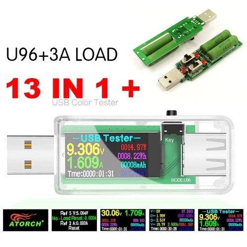13 in 1 USB Tester Current Voltage Indicator Color LCD Display USB Tester Electric Ammeter Power   Meter Charge DC Digital Multimeter Voltmeter Wattmeter Portable High-Precision USB Tester 