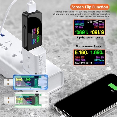 13 in 1 USB Tester Current Voltage Indicator Color LCD Display USB Tester Electric Ammeter Power   Meter Charge DC Digital Multimeter Voltmeter Wattmeter Portable High-Precision USB Tester 
