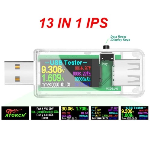 13 in 1 USB Tester Current Voltage Indicator Color LCD Display USB Tester Electric Ammeter Power   Meter Charge DC Digital Multimeter Voltmeter Wattmeter Portable High-Precision USB Tester 