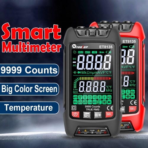 9999 Counts Digital Multimeter Color Display Handheld Multimeter NCV Noncontact Sensing Professional Voltage Current Capacitance Resistance Diode Measurement Meter Temperature Tester 