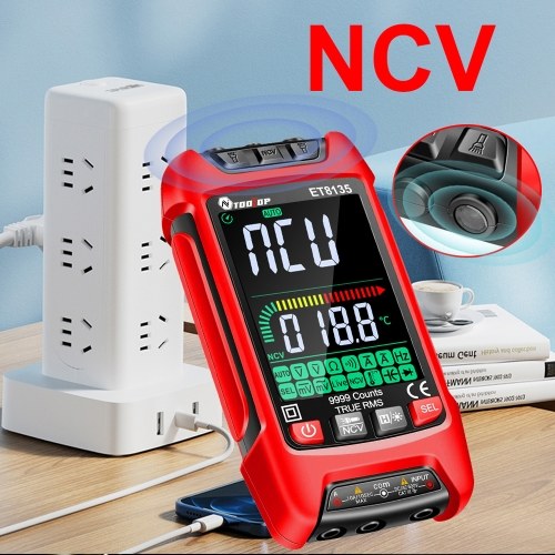 9999 Counts Digital Multimeter Color Display Handheld Multimeter NCV Noncontact Sensing Professional Voltage Current Capacitance Resistance Diode Measurement Meter Temperature Tester 