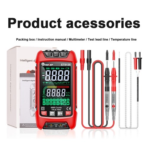 9999 Counts Digital Multimeter Color Display Handheld Multimeter NCV Noncontact Sensing Professional Voltage Current Capacitance Resistance Diode Measurement Meter Temperature Tester 