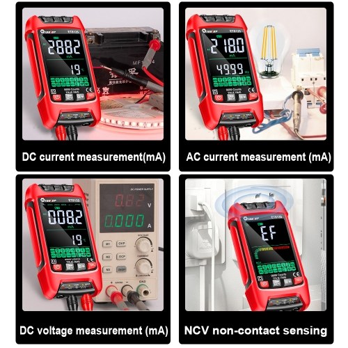 9999 Counts Digital Multimeter Color Display Handheld Multimeter NCV Noncontact Sensing Professional Voltage Current Capacitance Resistance Diode Measurement Meter Temperature Tester 