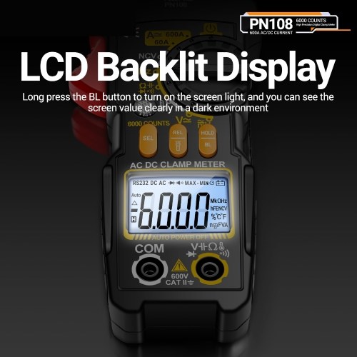 ANENG PN108 Digital Clamp Meter Voltage Current Tester Professional 6000 Counts Multimeter with LCD Display Diode Temperature Hz Ohm Capacitance Tester 