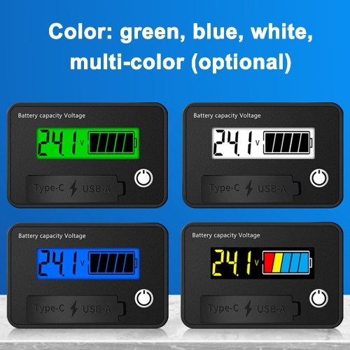 

Two-wire Digital Voltage Meter 8-30VDC Battery Capacity Voltage Tester Type-C USB-A Dual Output Voltmeter Digital Display with Low Voltage Alarm Setting and Power Failure Memory Functions