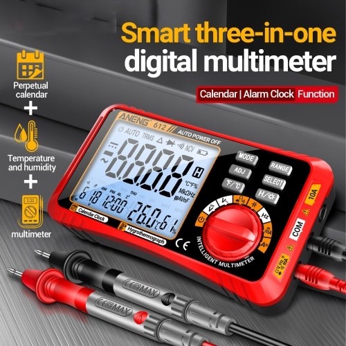ANENG 612 Smart 3 in 1 Digital Multimeter Perpetual Calendar Temperature and Humidity Ammeter Voltmeter 4000 Count Professional Measurement Multimeter Test Tools 