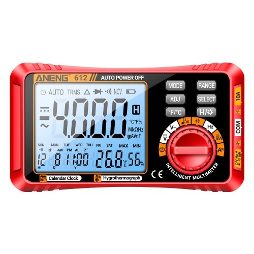 ANENG 612 Smart 3 in 1 Digital Multimeter Perpetual Calendar Temperature and Humidity Ammeter Voltmeter 4000 Count Professional Measurement Multimeter Test Tools 