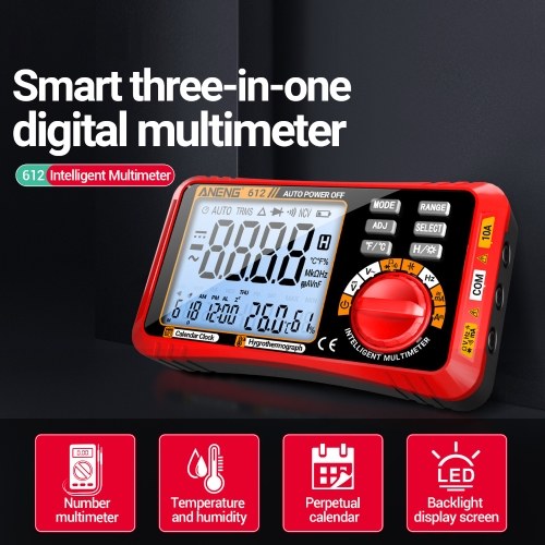 ANENG 612 Smart 3 in 1 Digital Multimeter Perpetual Calendar Temperature and Humidity Ammeter Voltmeter 4000 Count Professional Measurement Multimeter Test Tools 