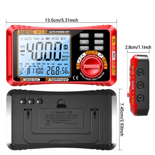 ANENG 612 Smart 3 in 1 Digital Multimeter Perpetual Calendar Temperature and Humidity Ammeter Voltmeter 4000 Count Professional Measurement Multimeter Test Tools 