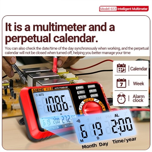 ANENG 612 Smart 3 in 1 Digital Multimeter Perpetual Calendar Temperature and Humidity Ammeter Voltmeter 4000 Count Professional Measurement Multimeter Test Tools 