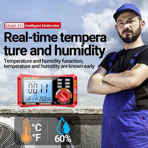 ANENG 612 Smart 3 in 1 Digital Multimeter Perpetual Calendar Temperature and Humidity Ammeter Voltmeter 4000 Count Professional Measurement Multimeter Test Tools 