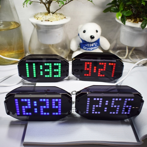 

DIY Black Digital LED Mirror Clock Matrix Desktop Alarm Clock Electronic Learning Kit Module with 12H/24H Function ℃/℉ Temperature Display Indoor Thermometer Adjustable LED Luminance Holiday and Birthday Remind Function