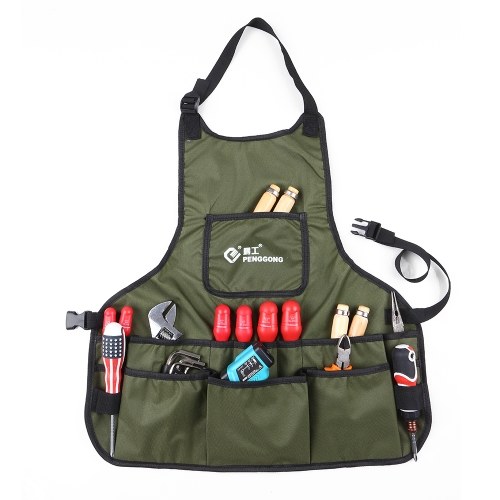 PENGGONG Waterproof Canvas Gardening Tool Apron Tools Bag with Pockets Adjustable Size Fits Men and Women