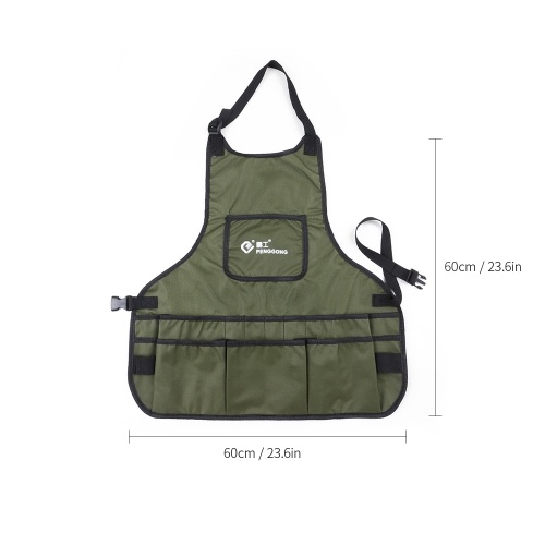 PENGGONG Waterproof Canvas Gardening Tool Apron Tools Bag with Pockets Adjustable Size Fits Men and Women