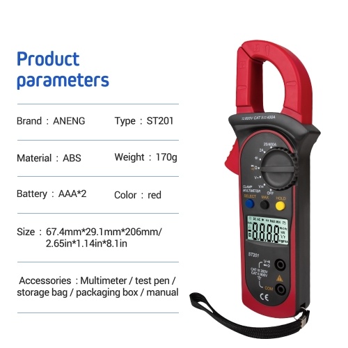 ANENG ST201 Digital Clamp Multimeter 4000 Counts Clamp Ammeters 