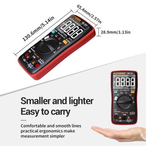 ANENG AN113D Digital Multimeter Electrical Meter 6000 Counts DC/AC Current Voltage Tester Meters True RMS Auto Ranging LCD Display Temperature Measurement 