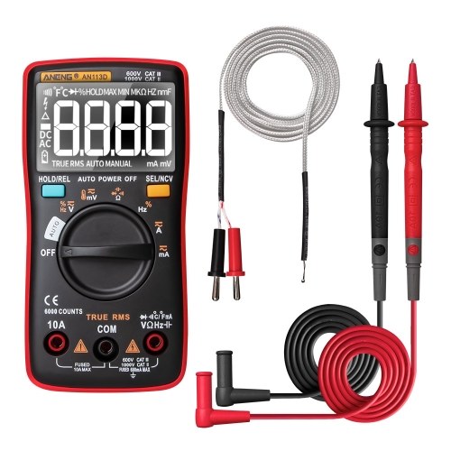 ANENG AN113D Digital Multimeter Electrical Meter 6000 Counts DC/AC Current Voltage Tester Meters True RMS Auto Ranging LCD Display Temperature Measurement 