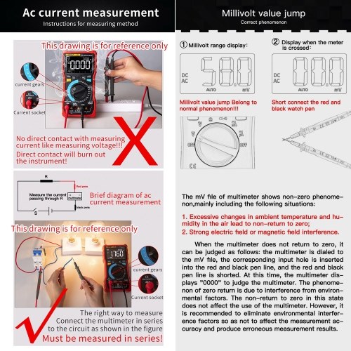 ANENG AN113D Digital Multimeter Electrical Meter 6000 Counts DC/AC Current Voltage Tester Meters True RMS Auto Ranging LCD Display Temperature Measurement 