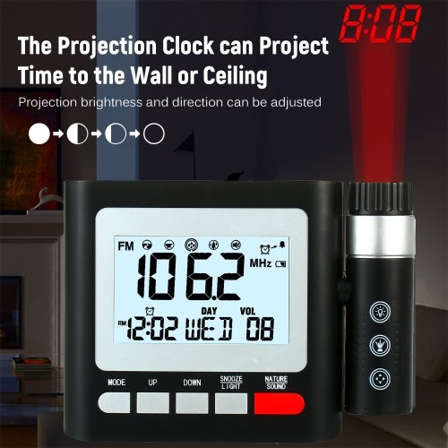 

Projection Clock Digital Alarm Clock with Snooze Calendar Date Display and Thermometer Weather Station LED Projection Digital Clock FM Radio Touch Control