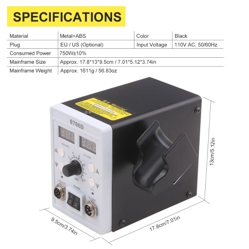 2 in 1 Dual Display Digital Soldering Station Hot Air Machine Soldering Iron Multifunctional Constant Temperature Rework Station Welding Set with Soldering Station + Hot Air Gun + Handpiece + Cartridge US Plug