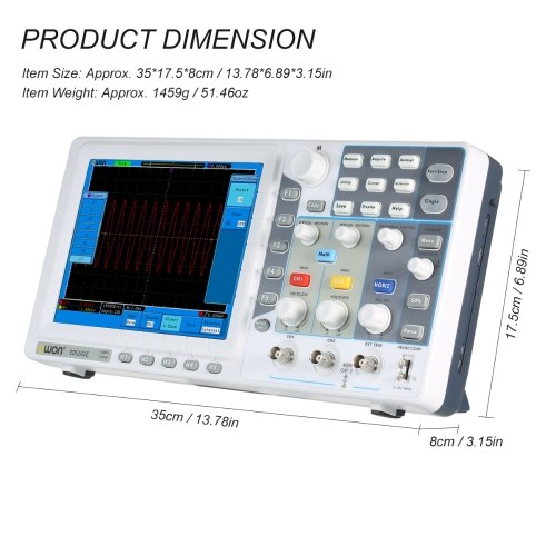 

Owon EDS202E 2-CH Digital Storage Oscilloscope with 8-inch LCD Display 10M Depth Memory Handheld Portable Oscillometer 100MHz 1GS/s US Plug