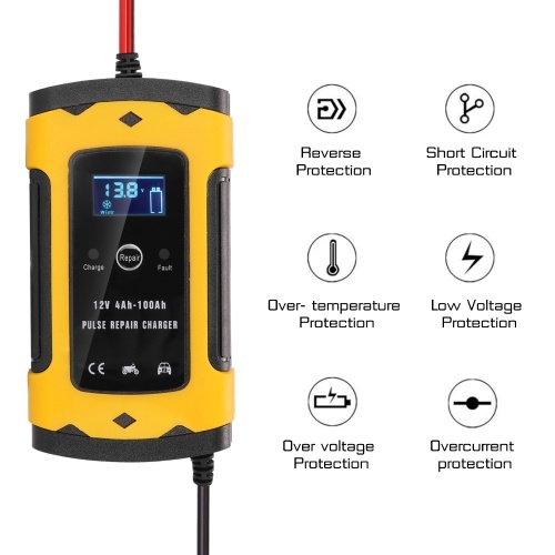 

Digital LCD Display 12 V 6A Motorcycle Battery Recharger for Lead Acid Battery Auto Moto Battery Recharging Tool Intelligent Car Battery Recharger Six Protect Fucntion Voltage Power Detection