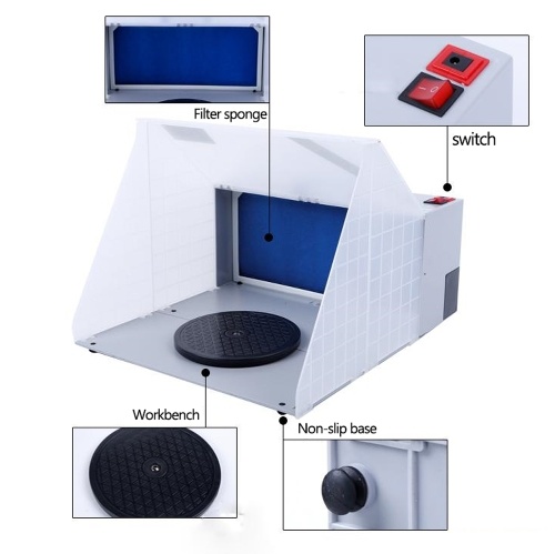 

Portable Professional Airbrush Spray Booth Kit with LED Light Airbrush Extractor Exhaust Filter Paint Kit for Model Crafts