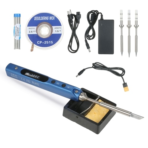 

SEQURE Mini Electric Soldering Iron with LED Digital Display Intelligent Soldering Iron Kit with 19V Power Supply Adapter and 4 Iron Heads Black EU Plug