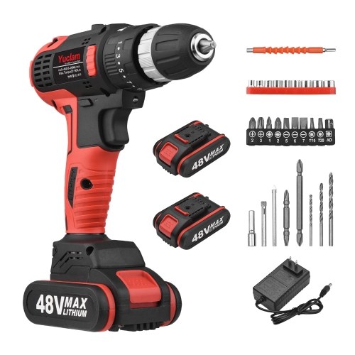 Cordless Screwdriver Yuclam Electric Screwdriver Two-Speed Brushless Impact Drill with LED Light 25 + 1 Torque Flexible Shaft 3/8 Inch Chuck 50Nm Power Screwdriver for Furniture Assembly Home DIY Project