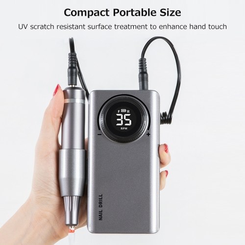 

Portable Rechargeable Nail Drill Machine Multifunctional USB Nail Polisher LCD Digital Electric Nail Drill 0-35000RPM Rotate Speed Nail Polishing Manicures Tool Kit with 6 Bits for Nail Salon Nail Art Manicure