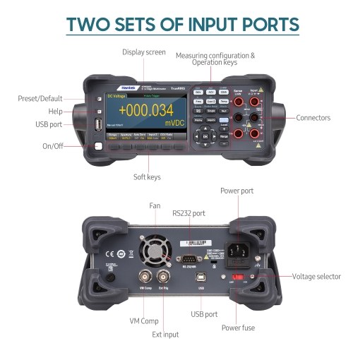 Hantek HDM3055 Digital Desktop Multimeter High-precision 5 1/2 Multimeter with 4.3`` LCD Display 30 kS/s Data Acquisition True RMS Temperature Tester 