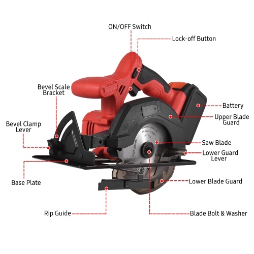 

20V Cordless Circular Saw with 18T Blade 140mm 5-3/8-Inch 3800RPM Variable Speed Includes 2.0Ah Lithium Batteries and Charger Max Cutting Depth 41mm(90°) & 36mm(45°)